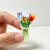 Mini Buquê de Tulipas de Vidro Artesanal com Flores Artificiais Frescas e Perenes para Decoração em um Vaso