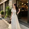 Novo Vestido Branco para Mulheres 2026, Elegante Vestido Longo de Verão Estilo Francês com Ajuste na Cintura