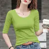 Camiseta Blanca de Manga Media para Mujer, Ajustada, Mangas Tres Cuartos, Nueva Camiseta Básica Primavera y Otoño 2025, Top de Manga Tres Cuartos