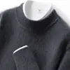 Suéter de cachemir 100% puro para hombre con cuello alto medio, tejido cálido de otoño e invierno, camisa base de color liso estilo business casual