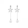 Pendientes de Lujo Ligero de Nicho de Alta Gama con Borla Larga Completamente Incrustados de Diamantes de Estrella de Cinco Puntas Versátiles Elegantes Populares Pendientes de Perla Pendientes