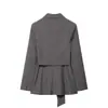 Atacado Outono 2025 Nova Chegada Roupas Femininas com Ombreiras Cinto Conjunto Blazer + Calça Bloomers Nn8-11335