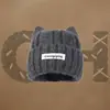 Gorro de Lana Estilo Coreano con Orejas de Gato para Mujer, Circunferencia de Cabeza Grande, Gorro para el Frío, Otoño e Invierno, Engrosado, Protección contra el Frío, Calidez, Gorro de Felpa Tejido