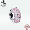 Evelle Plata Esterlina Original Cuentas Brillantes Glaseadas Plata S925 Cuentas Accesorios para Pulsera Patrón Líneas con Adornos de Cuerda