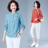 Camiseta para Mujer de Manga Larga Estilo Nuevo Primavera y Otoño 2026 Algodón y Lino Suelto Estilo Casual Versátil Adelgazante Cuello Redondo Top Bordado para Mujer