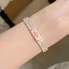 Pulseira de Prata Pura 9999 Esmaltada Rosa Claro Peônia Sutra do Coração Prata Esterlina para Mulheres Novo Estilo Chinês Pulseira Aberta Sólida de Prata