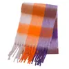 Novo Cachecol Ac-Style Outono e Inverno para Mulheres, Xale Grosso Xadrez Dupla Face com Padrão Colorido de Quatro Quadros