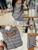 Camiseta de Manga Larga a Rayas Estilo Coreano para Mujer, Primavera y Otoño, Corte Holgado, Tallas Grandes, Cuello Redondo, Camiseta Básica Casual, Se Puede Usar como Capa Exterior