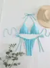 2024 Nuevo Traje de Baño Sexy Europeo y Americano para Mujer Bikini de Color Sólido con Tiras de Triángulo