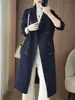2025 Nuevo Abrigo de Cachemira de Doble Cara para Otoño e Invierno para Mujer, Traje Delgado con Cuello, Estilo Coreano, Doble Botonadura, Lana Pura, Abrigo de Lana