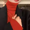 Suéter feminino estilo coreano, versátil, emagrecedor, gola alta, manga longa, outono, doce, cor sólida, caimento justo, top básico de temperamento