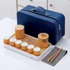 Taza de Expreso de Cerámica Negra Una Olla Tres Tazas Bandeja de Té con Latas de Té Set de Té Portátil para Viaje al Aire Libre traje Ceremonia de Acompañamiento de Negocios