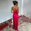 Vestido de Satén con Abertura de Hombro Inclinado Ajustado Sexy de Nuevo Diseño de Verano Europeo y Americano de Amazon para Mujer