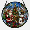 Atrapasol de vidrieras navideñas decoración de ventana redonda Papá Noel muñeco de nieve árbol de Navidad adorno de vidrio