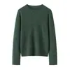 Nueva Camiseta Básica de Cachemira para Mujer Otoño/Invierno 100% Cachemira Cuello Redondo Sin Costuras Borde Enrollado Color Sólido Manga Larga