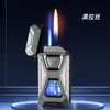 TH653 Isqueiro à Prova de Vento com Roda de Moagem de Chama Dupla Personalizado com Luz Azul Fria, Câmara de Gás Visível, Isqueiro de Chama Aberta Direta