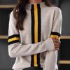 2025 Outono/Inverno Novo Suéter Tricot Elegante Color-Block Gola Alta Feminino Pulôver Estilo Coreano Solto Versátil Top Tricot