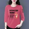 E-commerce Transfronteiriço Comércio Exterior Estilo Mãe Mulheres de Meia-Idade Camiseta de Manga Três Quartos Solta Casual Versátil Camiseta Básica Top