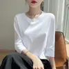 100% Algodão Australiano Penteado Ice-Cool Estilo Coreano Gola Redonda Verão Novo Estilo Manga Três Quartos Cor Sólida Solto Emagrecimento Blusa Interna para Mulheres
