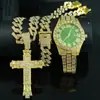 Collar Pulsera Reloj Conjunto Colgante Cruz Grande de Diamante Personalizado Hip-hop Impresionante Gama Alta Regalo para Hombres