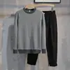Suéter de punto redondo nuevo para otoño e invierno 2023 para hombre, suéter de cuadros moderno estilo coreano, ajustado, de manga larga, moderno