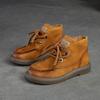 Botas Martin Planas Jiezhou de Outono Novo Bico Redondo Casuais Desgastadas Botas de Algodão de Cano Alto Amarelas Costuradas Sapatos Femininos