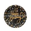 Pratos de Papel Descartáveis com Estampagem Dourada, Copos de Papel de Aniversário em Inglês, Suprimentos para Decoração de Festa, Mesa de Jantar para Reunião Familiar