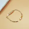 Pulsera de Cadena Figaro Chapada en Oro de 18 Quilates Estilo Europeo y Americano Transfronteriza, Pulsera Cubana con Placa de Identificación Grabada Vintage, Joyería Unisex