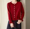 Cárdigan de punto estilo dulce con ribete de volantes, un nuevo diseño para mujer, con cuello redondo, cordón y longitud corta, perfecto para primavera y otoño