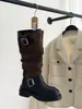 Botas de montar altas vintage de color negro bloqueado para mujer, otoño e invierno, con hebilla de cinturón, tacón grueso, alargan las piernas, por encima de la rodilla, botas largas de nicho