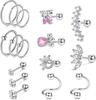Piercing transfronteiriço haste de osso da orelha moda coreana borboleta rosa coroa haste de aço inoxidável conjunto de brincos de tarraxa