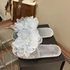 Zapatos de hada de tacón alto con punta abierta y estampado floral, sandalias sin cordones de suela blanda, zapatos planos para mujer, cómodos, pantuflas mullidas, pantuflas de felpa