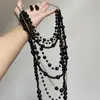 Colar Punk Escuro Preto com Contas em Camadas para Mulheres, Colares Empilhados para Hotties Milennials, Correntes Longas para Suéteres de Subculturas de Nicho