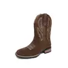 Botas de cano alto transfronteiriças, novas botas de cowboy western, botas longas de cavaleiro bordadas étnicas, botas de couro slip-on de tamanho grande europeias e americanas para homens