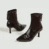 Botines Cuadrados Apilados Retro de Cuero con Hebilla para Mujer, Nuevos de Otoño 2026, para Aumentar la Altura, Venta al por Mayor