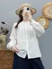 Camisa Blanca con Pliegues Artísticos y Cuello Alto, Estilo Nuevo Primavera y Otoño 2026 para Mujer, Blusa Versátil y Elegante de Corte Holgado