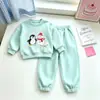 Novo Conjunto Doce de Outono para Meninas Moletom Estilo Europeu Desenho Animado Natal Calça Jogger Infantil Conjunto Fofo de Duas Peças