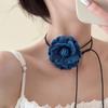 Collar Largo de Camelia en Mezclilla Azul Correa Elegante Cadena para Clavícula Popular en Ins Accesorios de Collar de Flor Grande