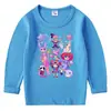 2026 Nova Camiseta Infantil de Primavera e Outono Gola Redonda Desenho Animado Manga Longa Camiseta Básica Conjunto para Meninos e Meninas Camiseta de Algodão
