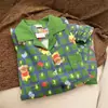 Pijama de Cuadros Navideños con Oso para Mujer, Conjunto de Shorts de Manga Corta, Conjunto Casual de Dos Piezas para el Hogar para Niñas