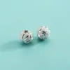 Cuentas Espaciadoras Mate Arenadas de Plata de Ley S925, Cuentas Redondas de Globo de Arena Brillantes, Cuentas Sueltas para Pulsera de Perlas de Cristal Hecha a Mano para Manualidades