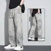 Pantalones de seda helada transfronterizos con efecto desgastado, nuevo estilo verano 2026, pantalones rectos holgados versátiles para hombre, pantalones largos con caída tie-dye, pantalones casuales