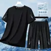 Traje Esportivo Secagem Rápida Ice-Sense Masculino Verão Fino Corrida Fitness Alta Elasticidade Malha de Gelo Masculina Shorts de Manga Curta