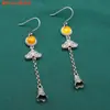 Pendientes de plata de ley S925 con forma de murciélago, cierre de ruyi para monedero de cera de abeja, pendientes largos retro desgastados de estilo nacional, pendientes
