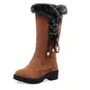 Novas Botas Mao Mao de Cano Médio com Cadarço Lateral e Gola de Pelo de Coelho Botas Casuais de Salto Baixo Botas de Neve Botas de Comércio Exterior Amazon AliExpress
