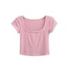 French Summer Sweet All-match Slim-fit Short Umbigo Top Retro Gola Quadrada Costura de Renda Manga Curta Camiseta