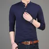 Camiseta de Manga Larga para Hombre de Verano Color Sólido Camisa Polo con Cuello Amplio Holgada Elegante Casual Camiseta Superior para Hombre Estilo Coreano Moderna