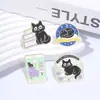 Venta Caliente Transfronteriza Serie Gato Lector Insignias Dibujos Animados Gato Negro Accesorios de Animales Bolsos de Nicho Ropa Broches de Metal