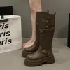 Botas longas de salto grosso finas para mulheres, botas de cavaleiro vintage, botas longas de sola grossa para mulheres, botas de tubo alto Rad motorcycle outono 2026
