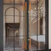 Manija de Puerta de Vidrio de Acero Inoxidable de Fábrica Rose Gold de Cuero Tubo Redondo Empujar-Tirar Marco Manija de Puerta Doble Personalización